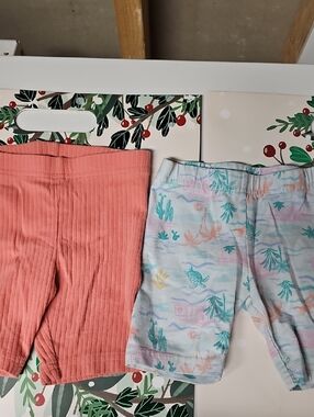 Carters Toddler Girl 4T Ribbed Coral Shorts & Pastel Sea Print Shorts - 2-Pack